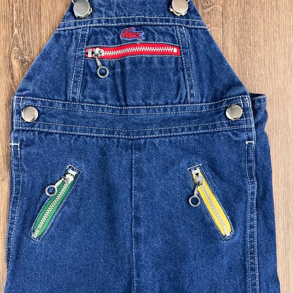 Izod Lacoste Alligator Denim Overalls Colorful Zippers Sz 6-9M - Picture 3 of 9